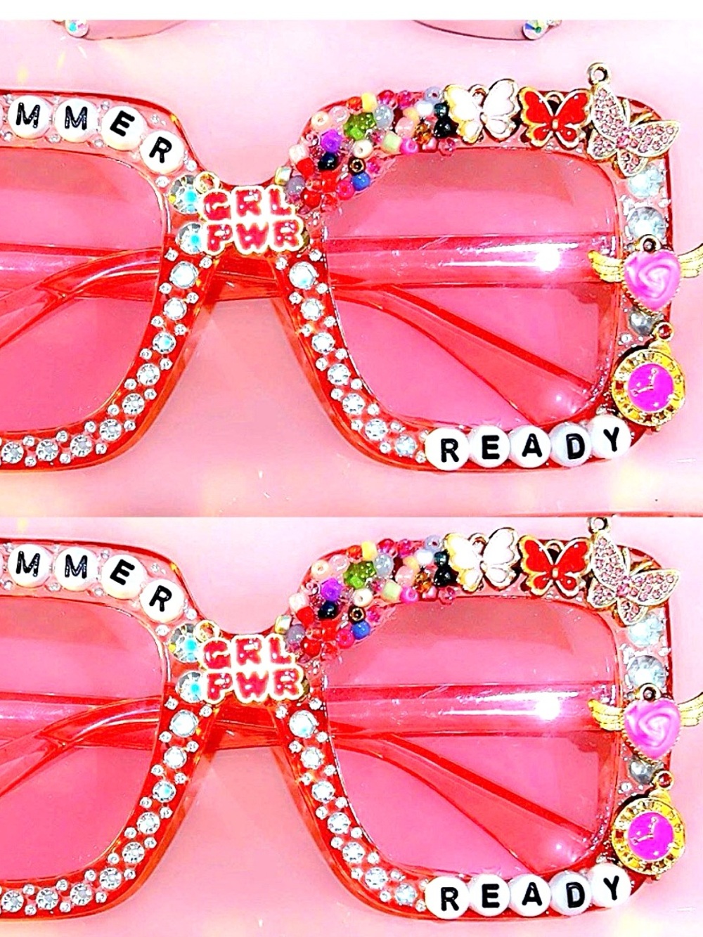 Bejeweled Pink Statement Sunglasses - 'Summer Ready” Lettering